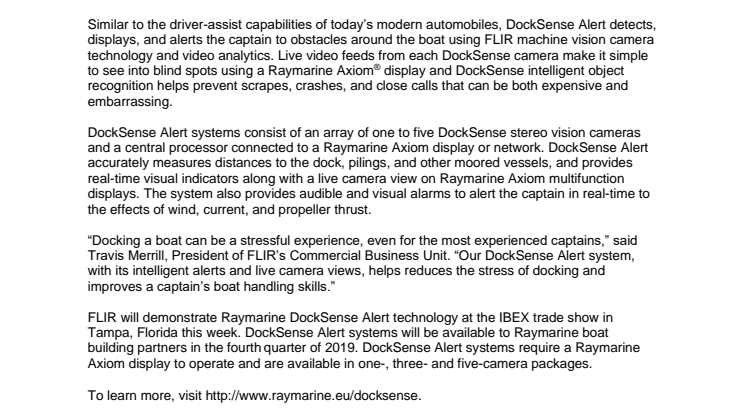 FLIR Introduces Raymarine DockSense Alert 