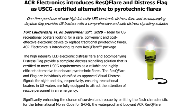 ACR Electronics introduces ResQFlare and Distress Flag