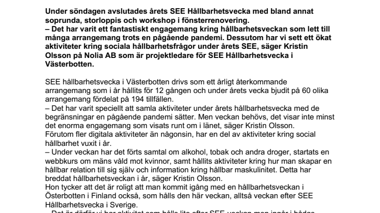 Ökad bredd och stort engagemang under årets SEE Hållbarhetsvecka 