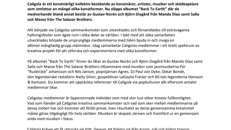 Konstnärskollektivet Caligola släpper albumet ”Back To Earth”