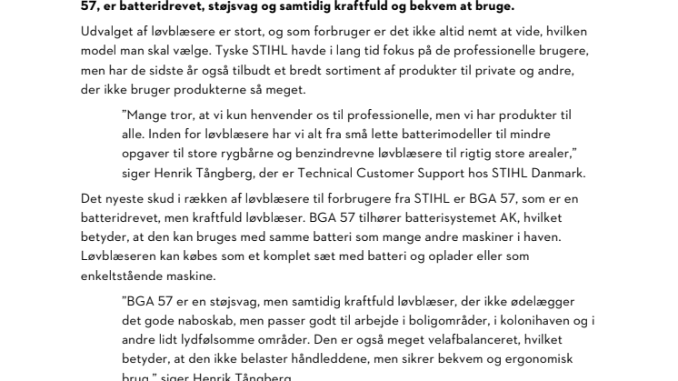 STIHL præsenterer den nye velafbalancerede BGA 57 og viser forbrugerne vej i det store udvalg af løvblæsere