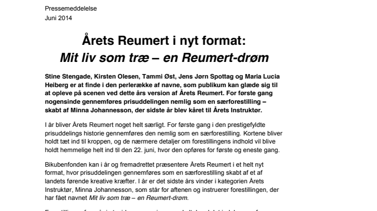 Årets Reumert i nyt format: Mit liv som træ – en Reumert-drøm 