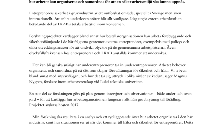 Unik forskning om entreprenörer i gruvan