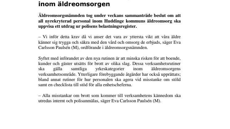 Nytt krav på utdrag ur belastningsregistret för nyanställda inom äldreomsorgen