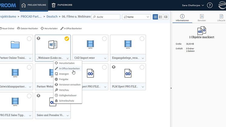 Direktes Öffnen und Bearbeiten einer Datei im passenden Microsoft Office Programm. Quelle: PROCAD GmbH & Co. KG 