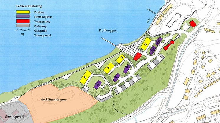 Situationsskissen visar hur framtidens Kattastrand skulle kunna se ut.