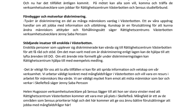 Rättighetscentrum Västerbotten etablerar sig i Skellefteå