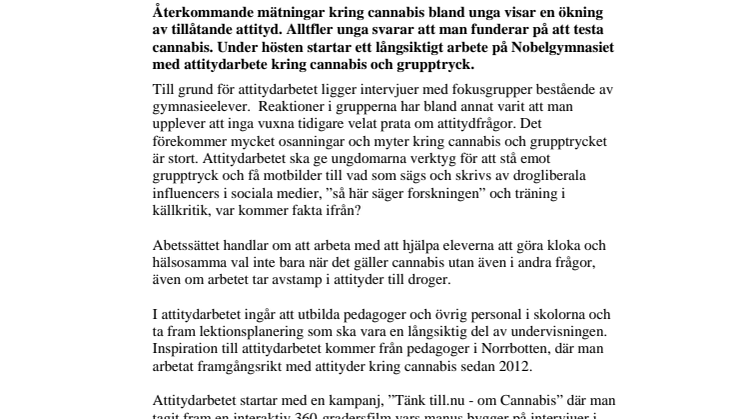 Pressinbjudan: Start för attitydarbete kring cannabis och grupptryck 20 september