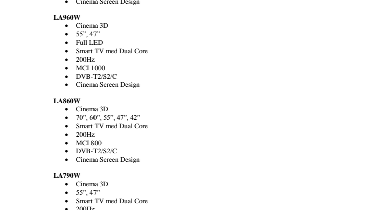 LG CINEMA SCREEN TV LINEUP