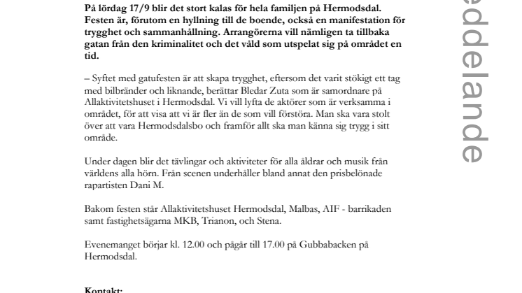 Gatufest på Hermodsdal mot kriminalitet och våld