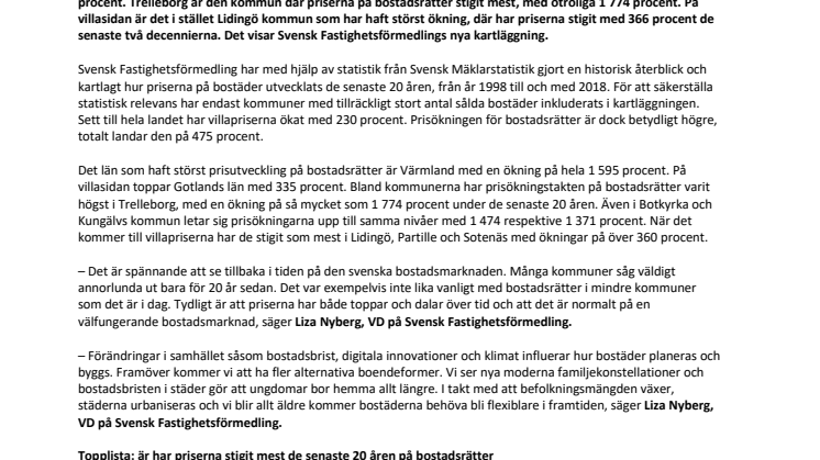 Lidingö och Trelleborg: Här har bostadspriserna i landet ökat mest de senaste 20 åren