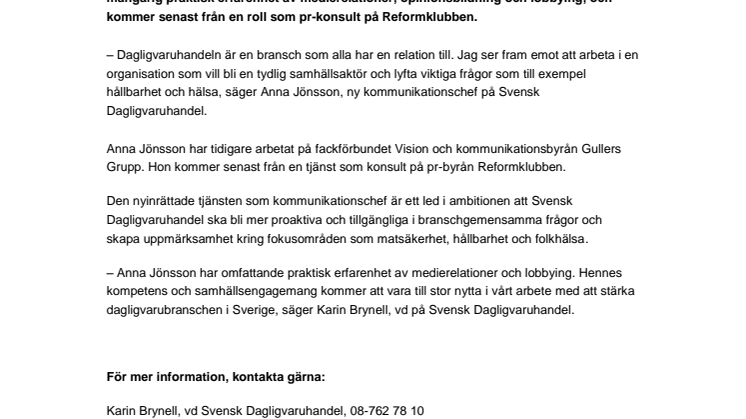 Svensk Dagligvaruhandel rekryterar kommunikationschef