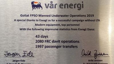 Plaque from Vår Energi