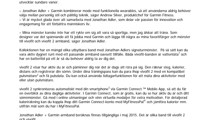 Jonathan Adler designar armband  till Garmin® vívofit aktivitetsmätare