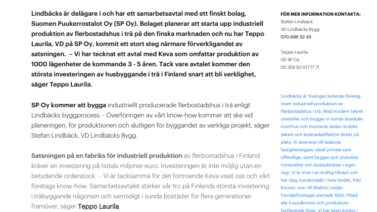 Nytt avtal säkrar investering i Finland