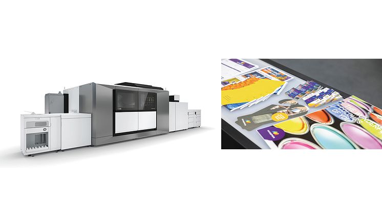 Over 125 varioPRINT iX-maskiner er installer i EMEA-regionen. Bildet til høyre viser produkter trykket på Canons varioPRINT iX-serie.