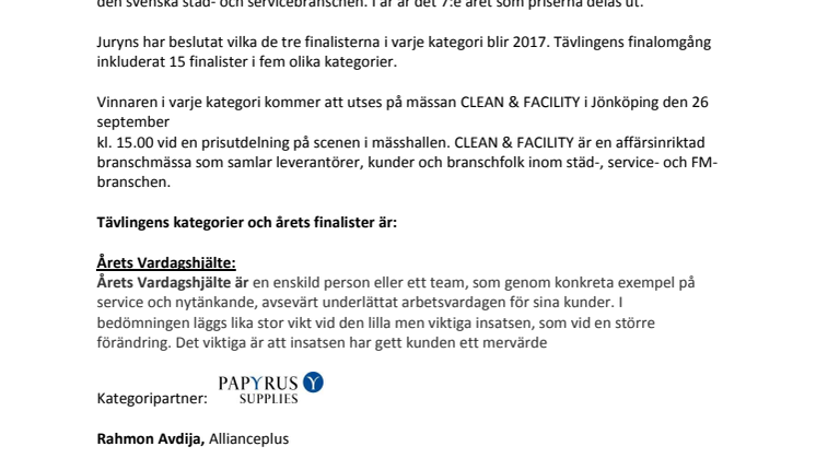 Finalisterna i CLEAN Bright Awards 2017 presenteras här!