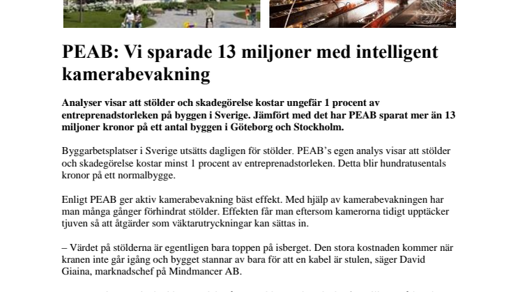 PEAB: Vi sparade 13 miljoner med intelligent kamerabevakning
