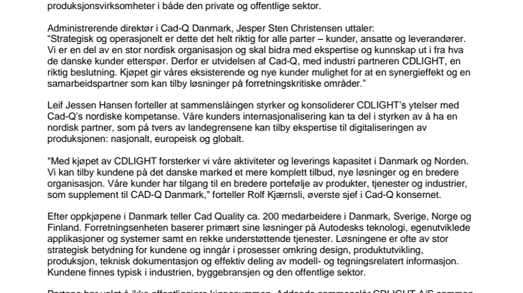Cad Quality A/S kjøper opp CDLIGHT A/S