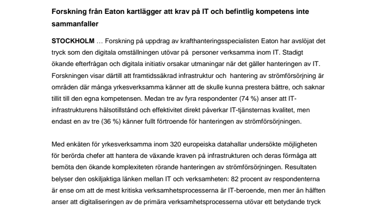 Forskning från Eaton kartlägger att krav på IT och befintlig kompetens inte sammanfaller