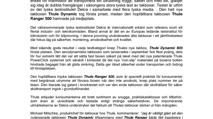 Thule vinnare i tysk takboxtest - Thule Dynamic 800 och Thule Ranger 500 i topp
