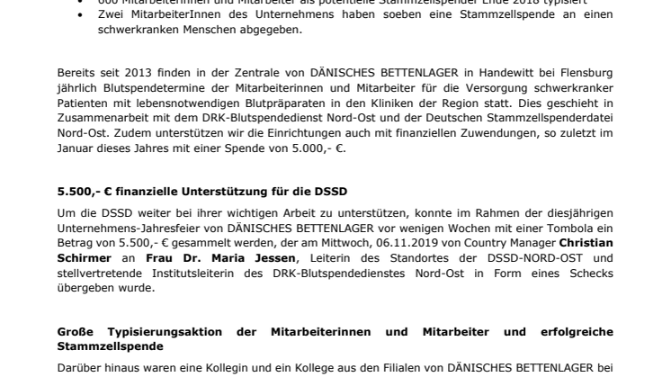 Scheckübergabe an die Deutsche Stammzellspenderdatei