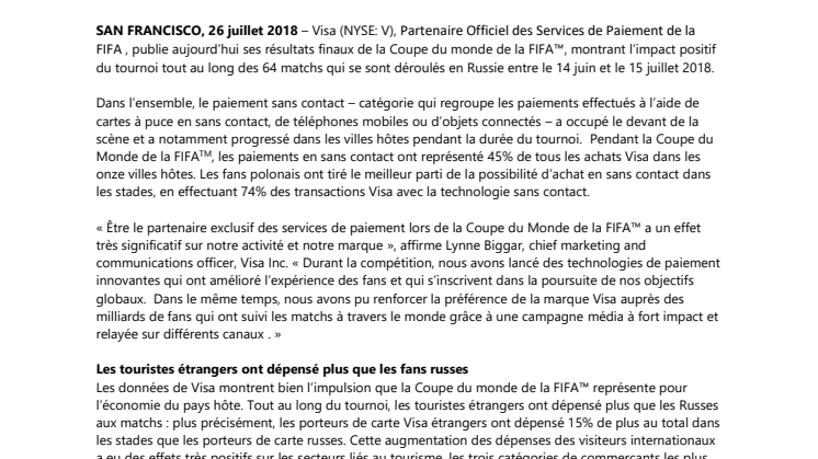 Coupe du Monde de la FIFA, Russie 2018™ : les fans sont gagnants avec Visa