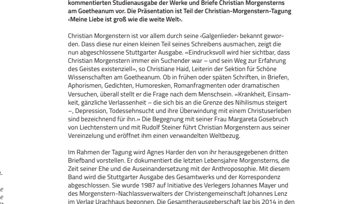 Frage nach dem Menschsein. ​Kulturtagung zu Christian Morgenstern mit Präsentation des letzten Bandes der Stuttgarter Ausgabe