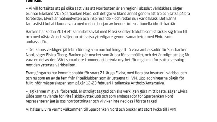 Elvira Öberg blir ambassadör i Sparbanken Nord