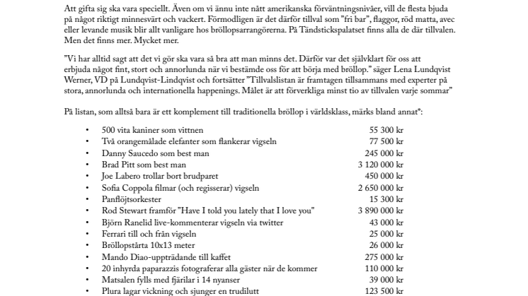 Gift dig i ett hav av vita kaniner ackompanjerad av Rod Stewart på ett palats mitt i Stockholm 