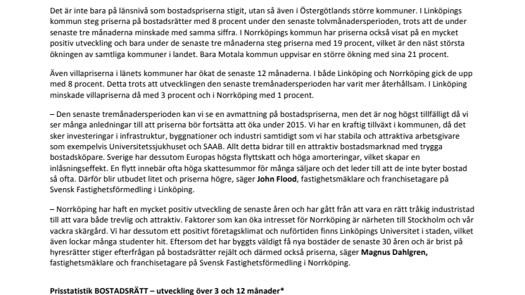 Kraftig prisökning på bostäder i Östergötland