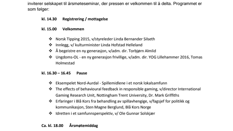 Presseinvitasjon til årsmøte