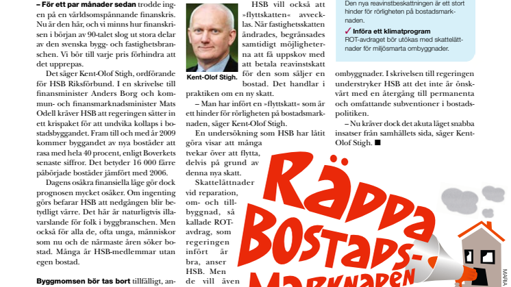 Upprop i tidningen Hemma i HSB om ökat byggande