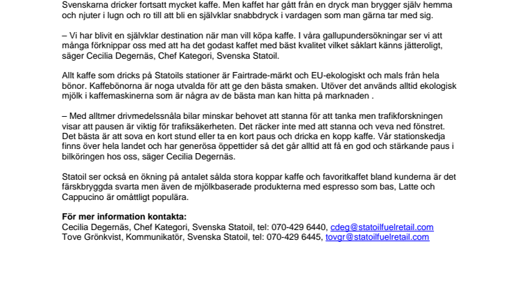 Statoil sålde två miljoner liter kaffe under 2011