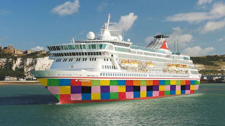 Fred. Olsen Cruise Lines unveils new patchwork livery on flagship 'Balmoral' to raise awareness of Suffolk Hospice campaign
