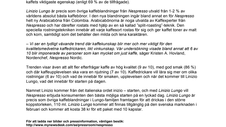 Nespresso satsar på morgonkaffet  –	lanserar nya Linizio Lungo 
