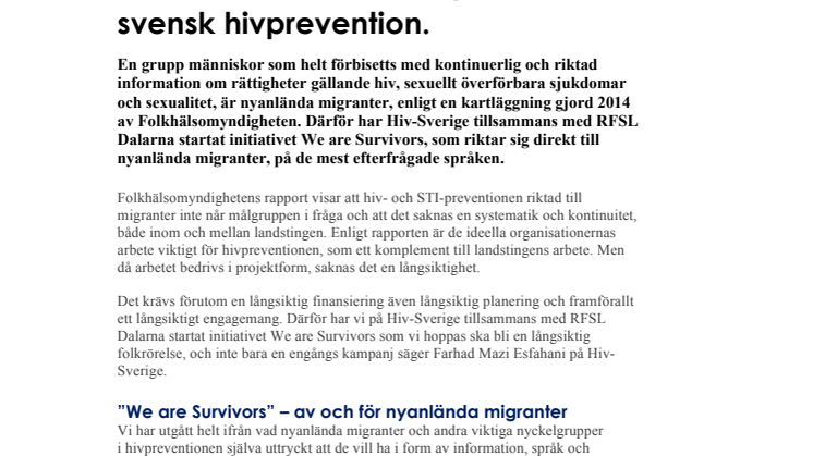 We are Survivors – ett nytänk inom svensk hivprevention riktad till nyanlända migranter.
