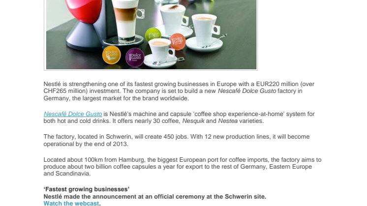 Nescafé Dolce Gusto expanding in Europe