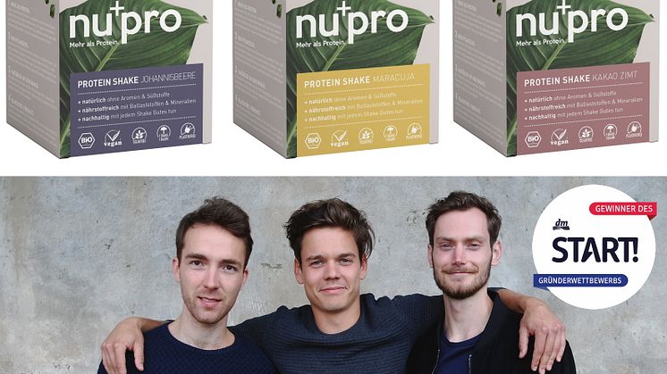 Die Gründer von nupro entwickelten den ersten 100% nachhaltigen und veganen Bio-Proteinshake mit einer ausbalancierten Mischung aus pflanzlichen Proteinquellen und Ballaststoffen