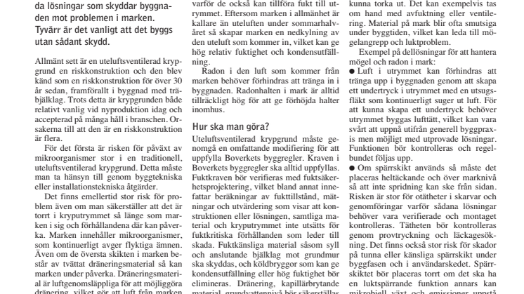Fuktcentrum om riskkonstruktionen uteluftsventilerade krypgrunder