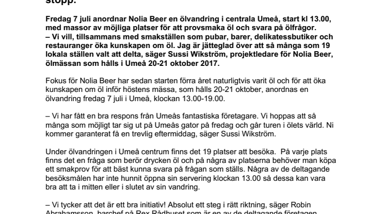 Norrlands ölmässa anordnar ölvandring med 19 möjliga stopp