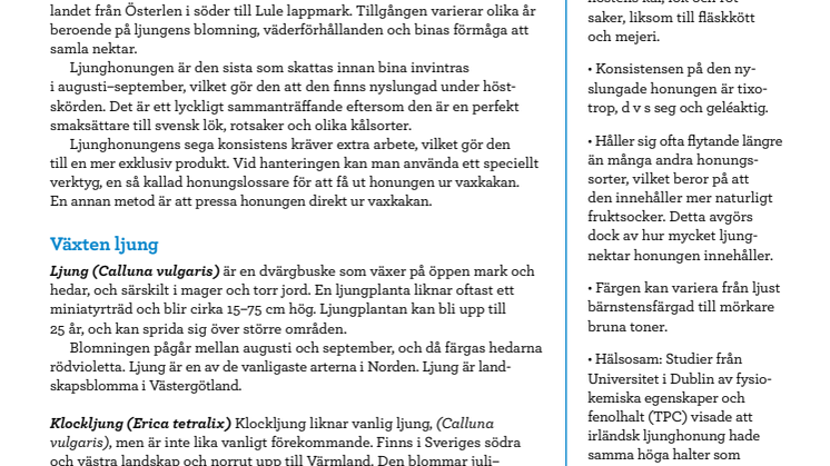 Ljunghonung fakta