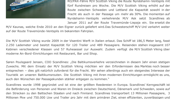 Scandlines stärkt den Baltikumsverkehr: Neues Schiff für Nynäshamn-Ventspils