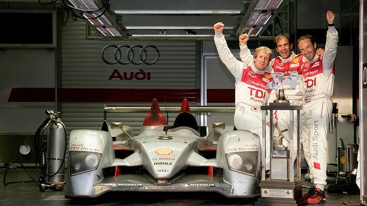 Frank Biela, Emanuele Pirro and Marco Werner, winners of the 2006 Le Mans 24 hours in the Audi R10 TDI