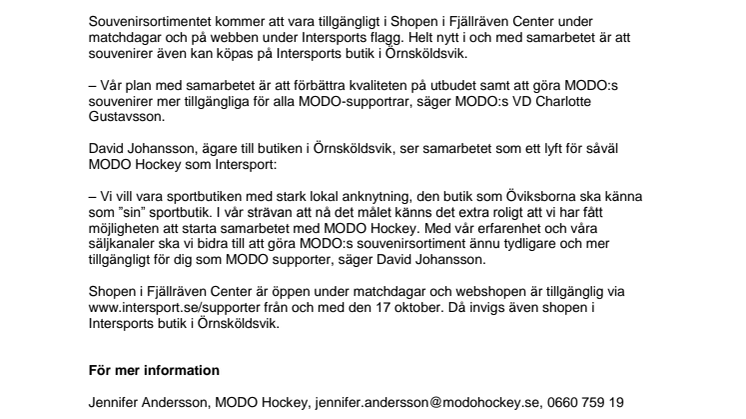 MODO Hockey och Intersport inleder samarbete