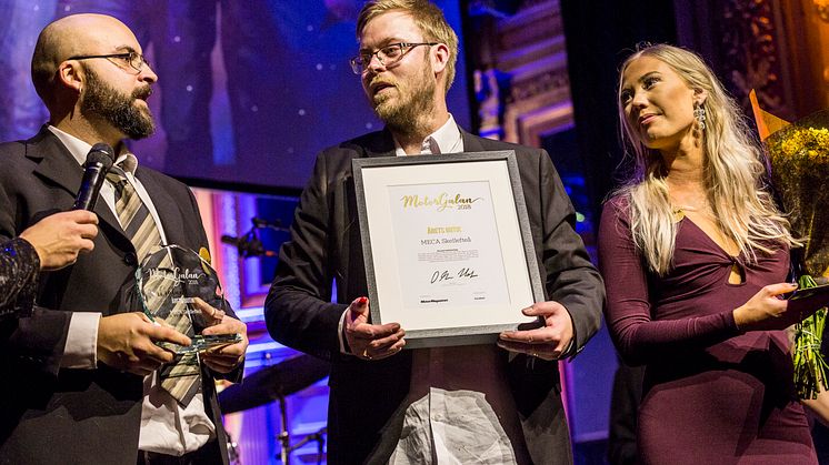På plats i Stockholm och ta emot priset på Motorgalan var MECA Skellefteås medarbetare Emmeli Fjellström, Jon Öhlund och William Säfvenberg.