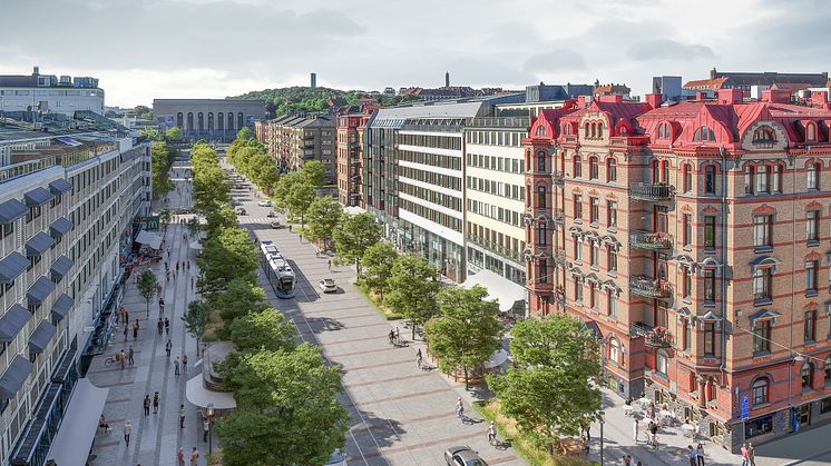 Tyréns har bidragit med kompetens inom trafikplanering och dagvattenhantering i tävlingsförslaget. Visualiseringsbild: Nyréns