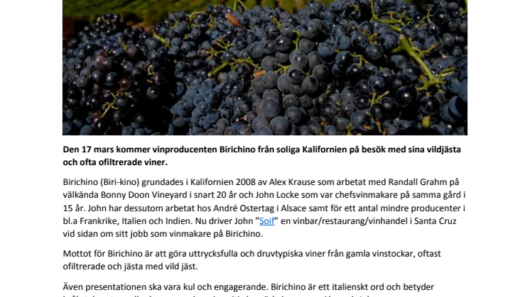 Winemakers dinner med Birichino på Gotthards Krog