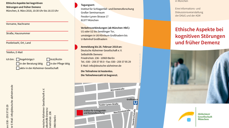 Veranstaltungsflyer zur Tagung Ethische Aspekte bei kognitiven Störungen und früher Demenz