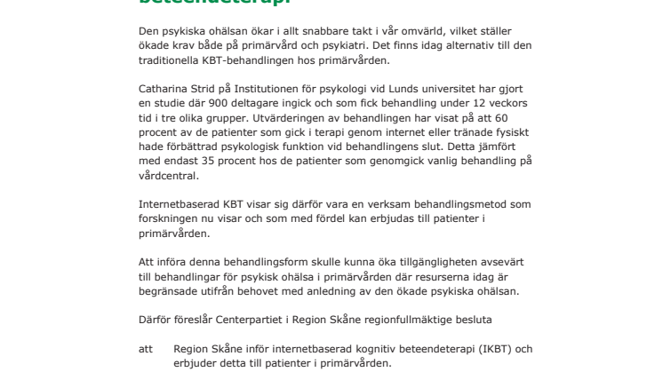 Motion - Inför internetbaserad KBT